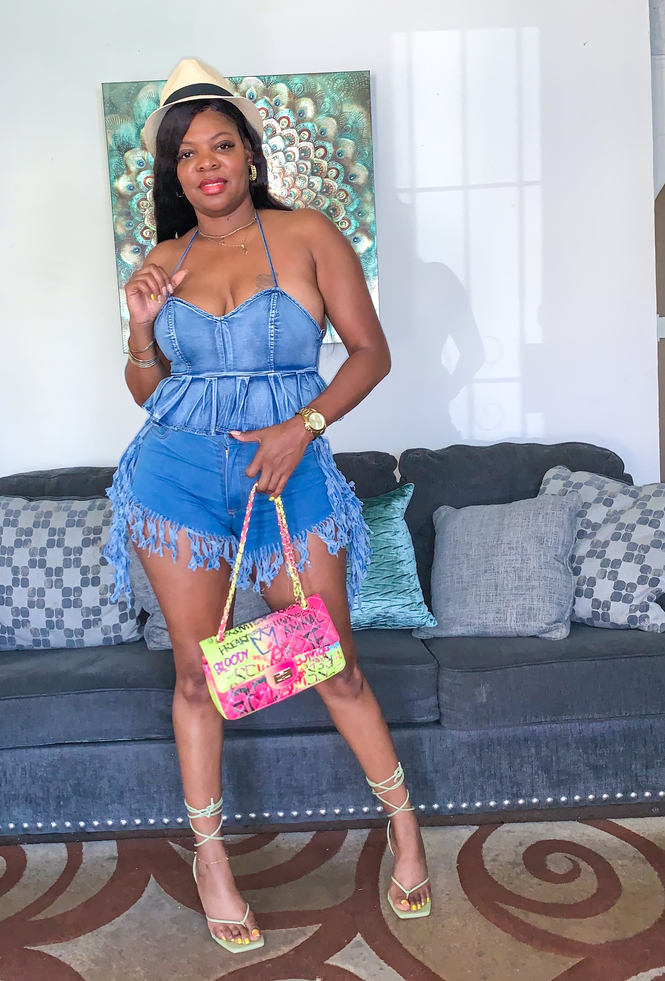 Pleated Denim Blouse