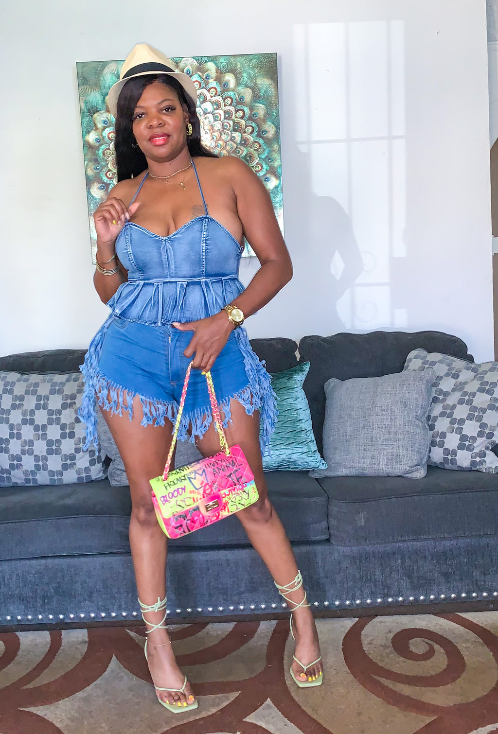 Pleated Denim Blouse