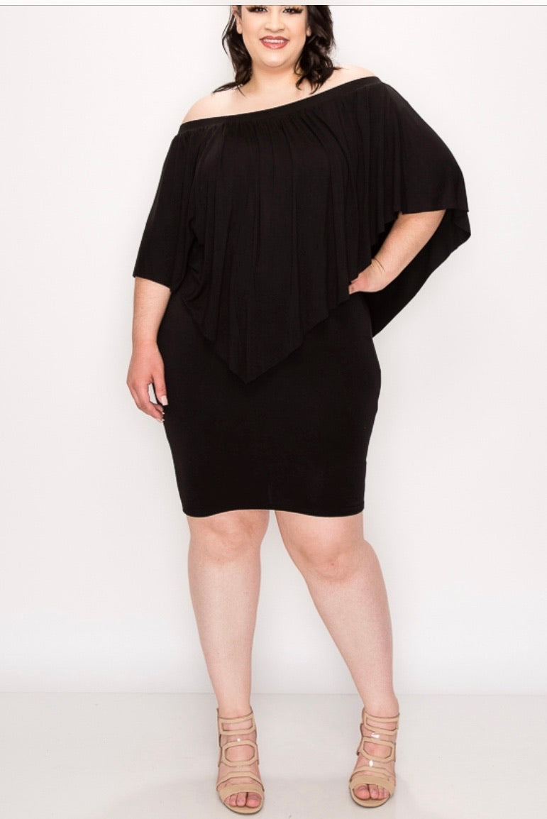 OFF SHOULDER MIDI DRESS (PLUS SIZE)