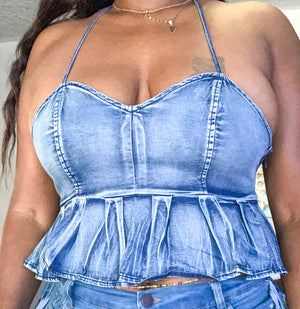 Pleated Denim Blouse